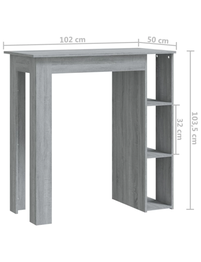 imagem de vidaXL Mesa de bar + prateleiras contrapl. 102x50x103,5cm sonoma cinza8