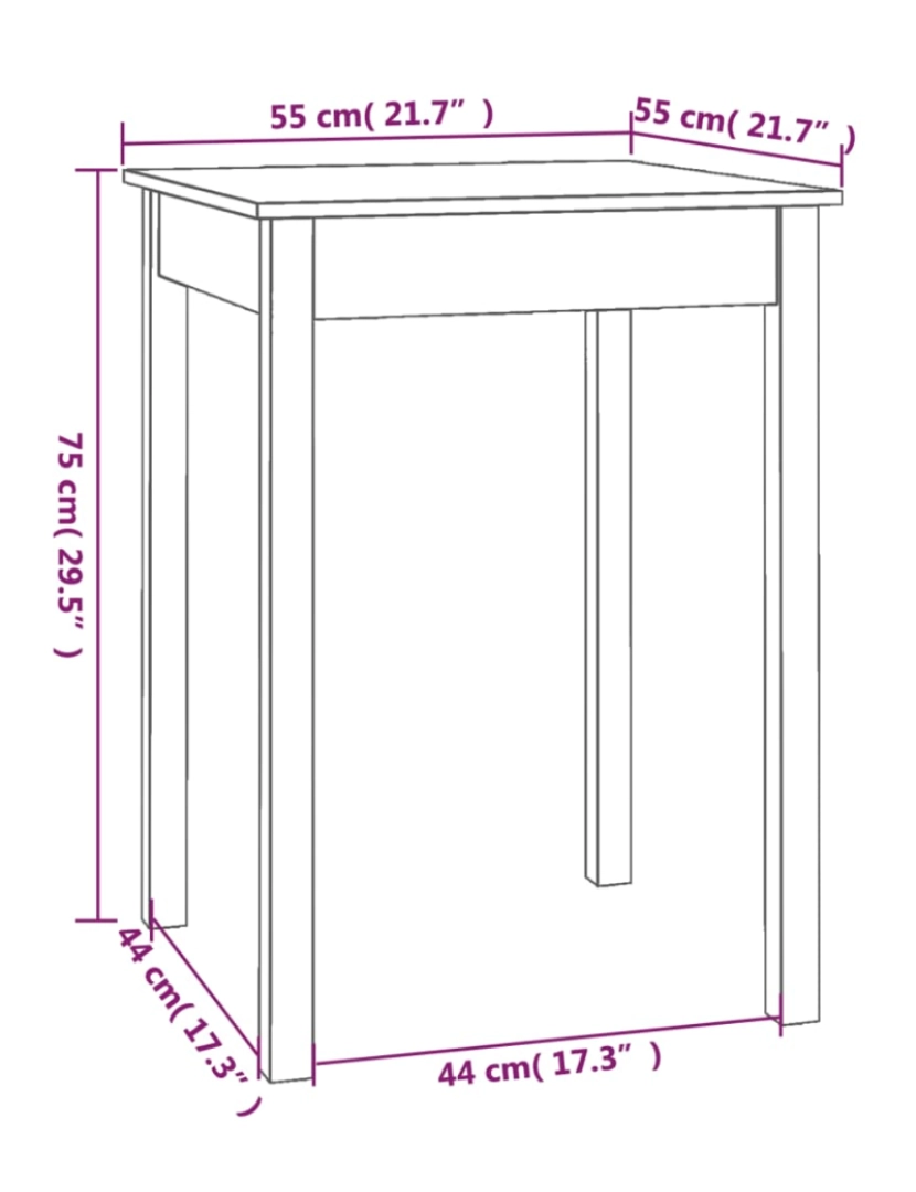 imagem de vidaXL Mesa de jantar 55x55x75 cm madeira de pinho maciça branco9