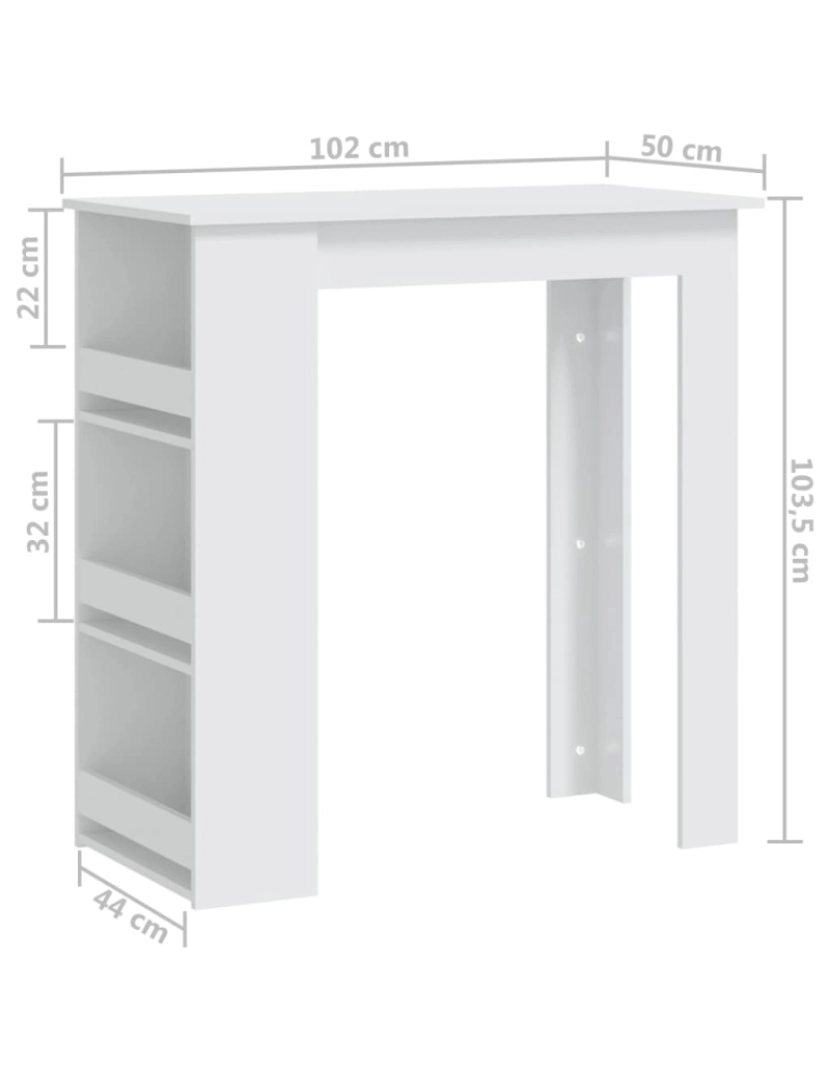 imagem de vidaXL Mesa de bar com prateleira aglomerado 102x50x103,5cm branco8