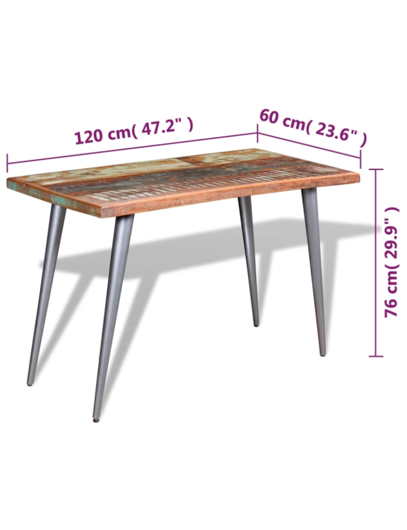 imagem de vidaXL Mesa de jantar madeira reciclada maciça 120x60x76 cm10