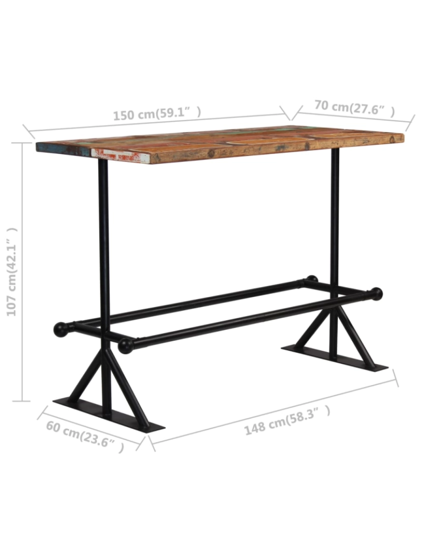 imagem de vidaXL Mesa de bar madeira recuperada maciça multicor 150x70x107 cm6