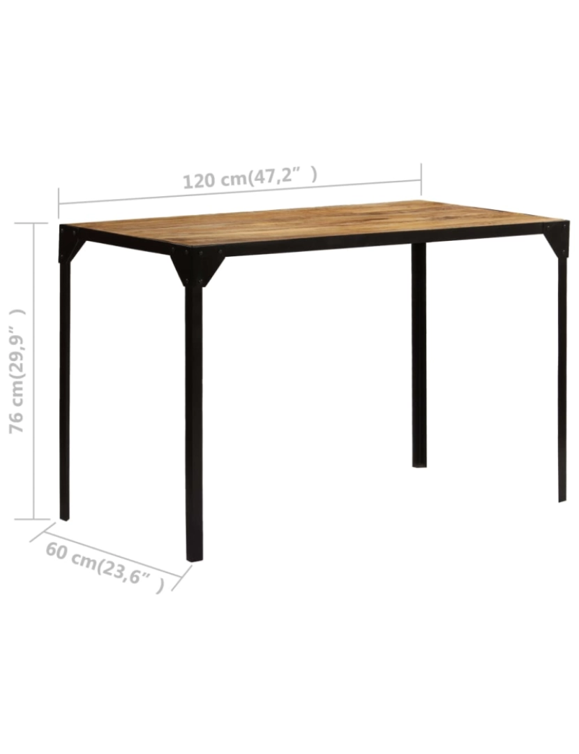 imagem de vidaXL Mesa jantar madeira de mangueira maciça áspera + aço 120 cm10