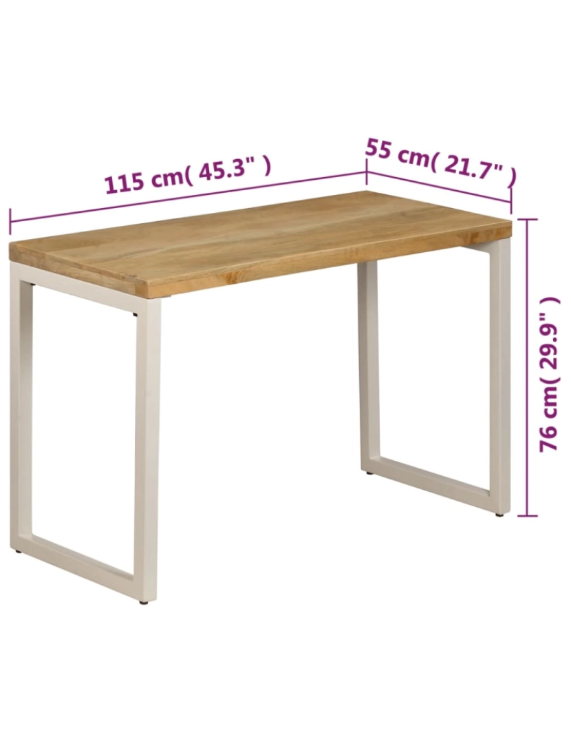 imagem de vidaXL Mesa de jantar 115x55x76 cm madeira de mangueira maciça e aço11