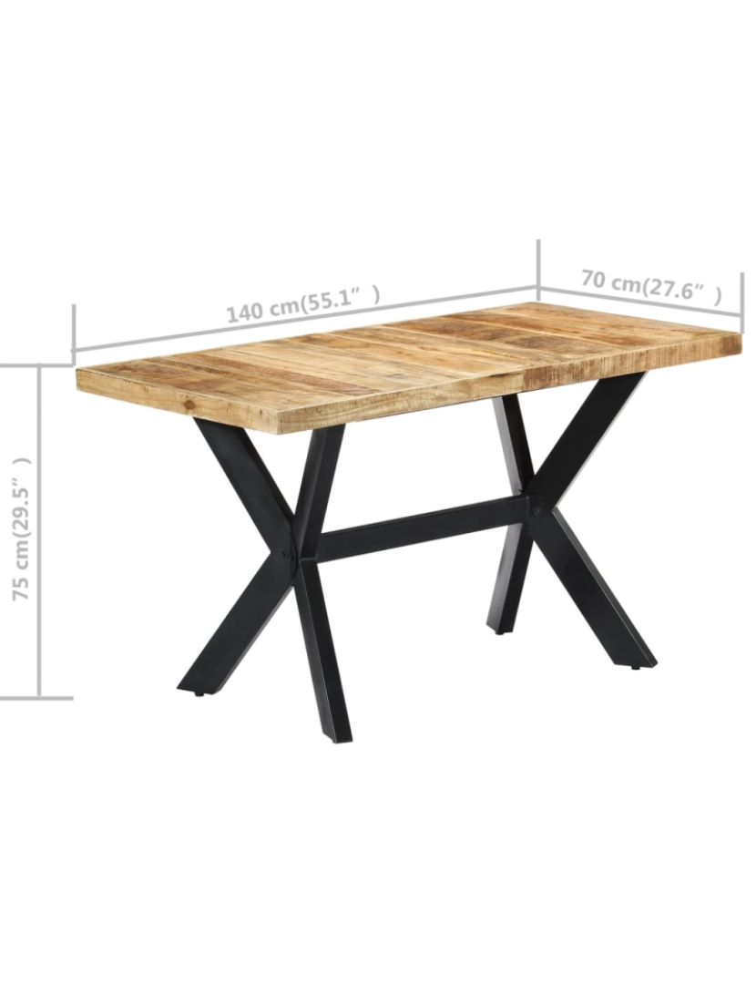 imagem de vidaXL Mesa de jantar 140x70x75 cm madeira de mangueira maciça áspera8