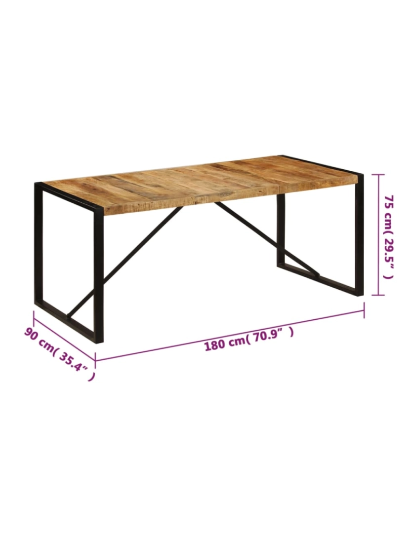 imagem de vidaXL Mesa de jantar 180x90x75 cm madeira de magueira maciça7