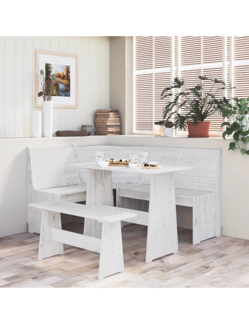 imagem de vidaXL Mesa de jantar com banco pinho maciço branco2