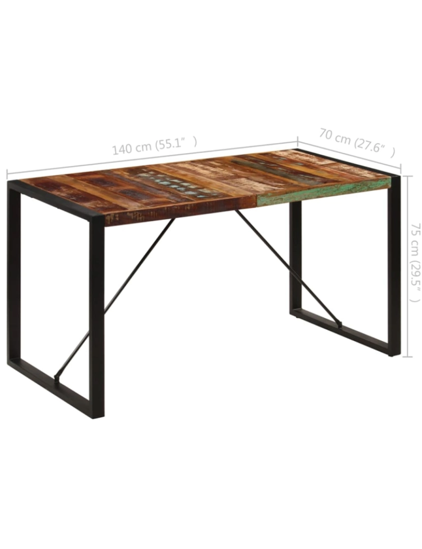 imagem de vidaXL Mesa de jantar 140x70x75 cm madeira recuperada maciça9