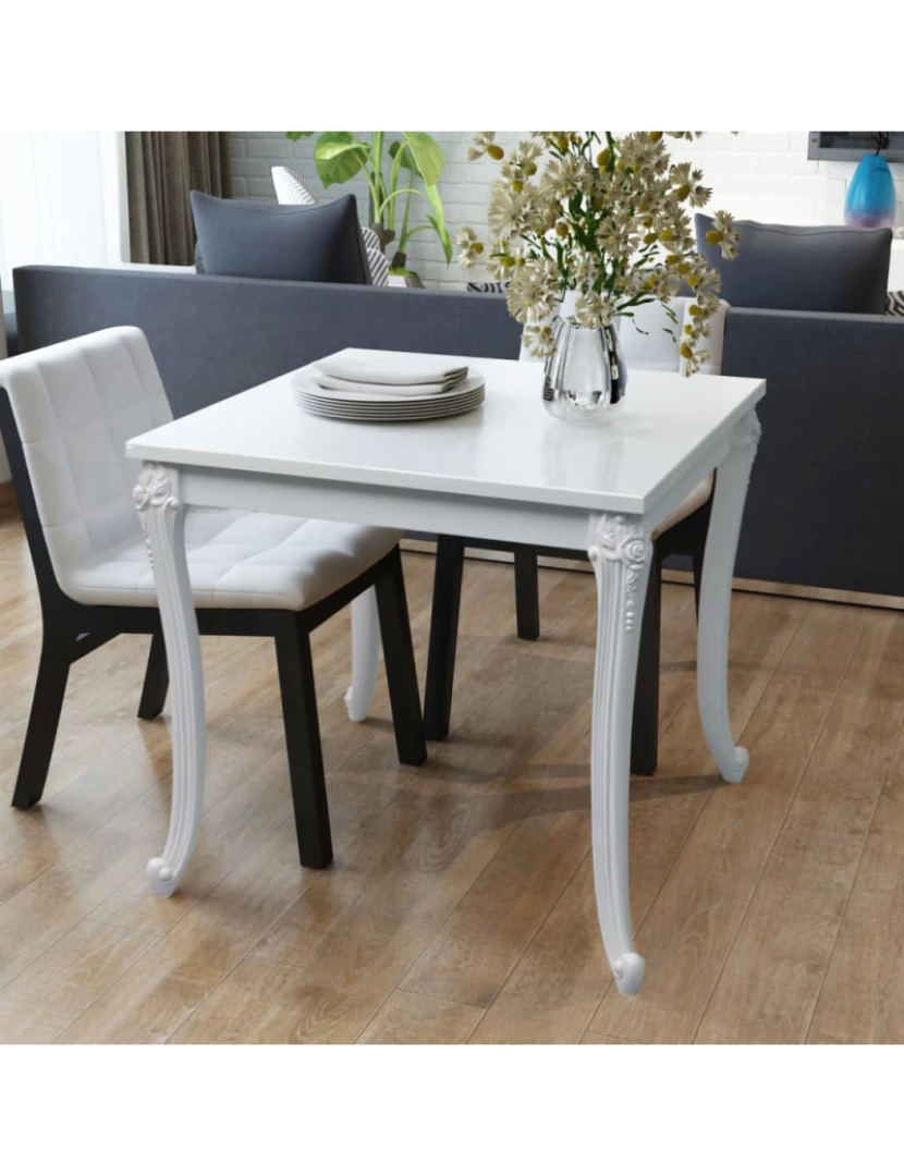 imagem de vidaXL Mesa de jantar, 80x80x76 cm, branco brilhante3