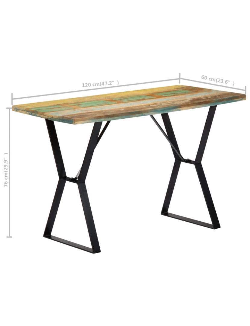 imagem de vidaXL Mesa de jantar 120x60x76 cm madeira recuperada maciça9