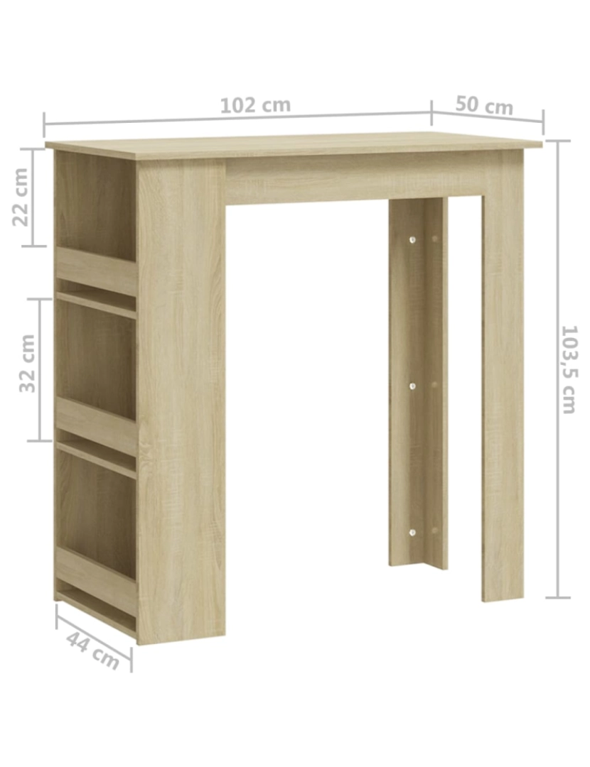 imagem de vidaXL Mesa bar c/ prateleiras 102x50x103,5cm aglome. carvalho sonoma8