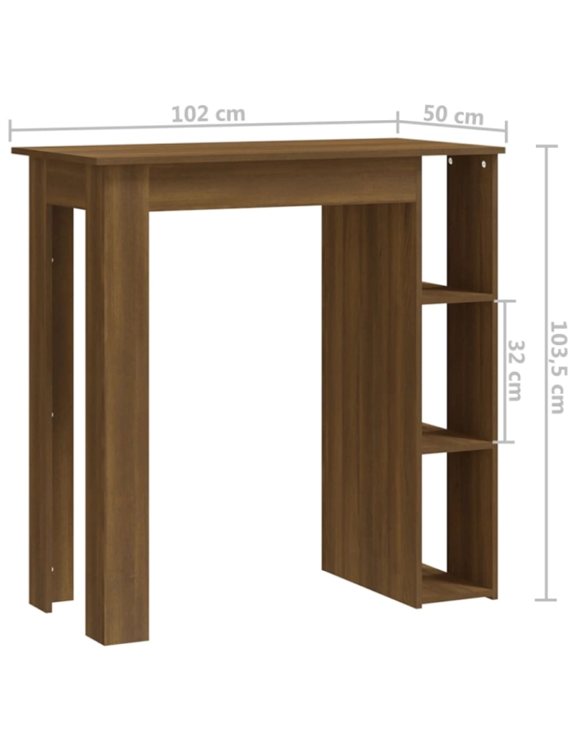 imagem de vidaXL Mesa bar c/ prateleiras contraplacado 102x50x103,5cm castanho8