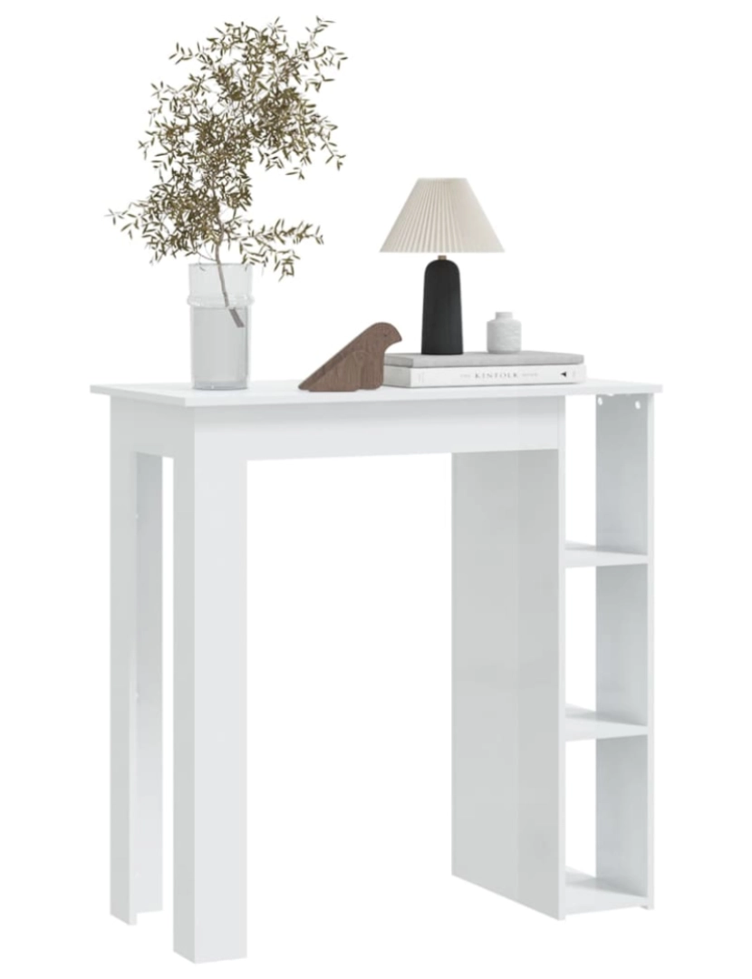 imagem de vidaXL Mesa bar c/ prateleiras contrap. 102x50x103,5cm branco brilhante6