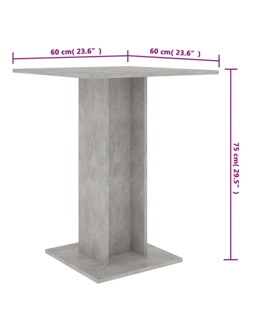 imagem de vidaXL Mesa bistrô 60x60x75 cm contraplacado cinzento cimento7