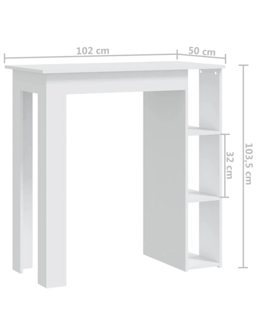 imagem de vidaXL Mesa de bar com prateleiras contraplacado 102x50x103,5cm branco8