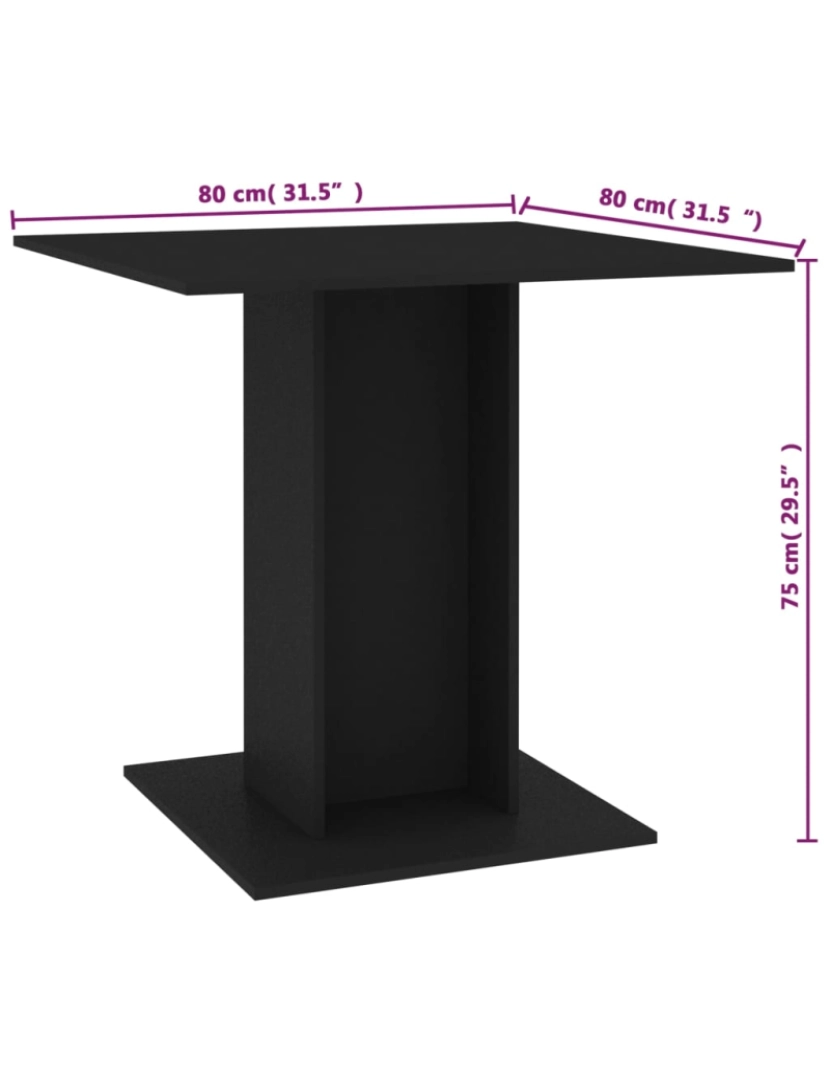 imagem de vidaXL Mesa de jantar 80x80x75 cm contraplacado preto7