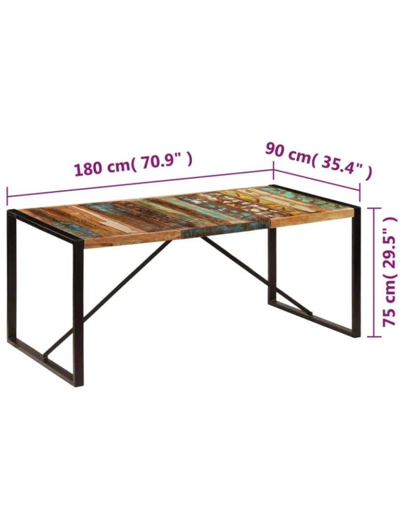 imagem de vidaXL Mesa de jantar 180x90x75 cm madeira recuperada maciça7