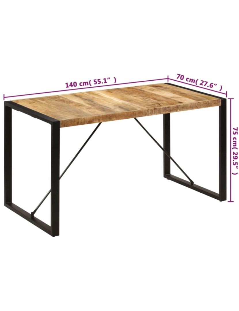 imagem de vidaXL Mesa de jantar 140x70x75 cm madeira de mangueira maciça9