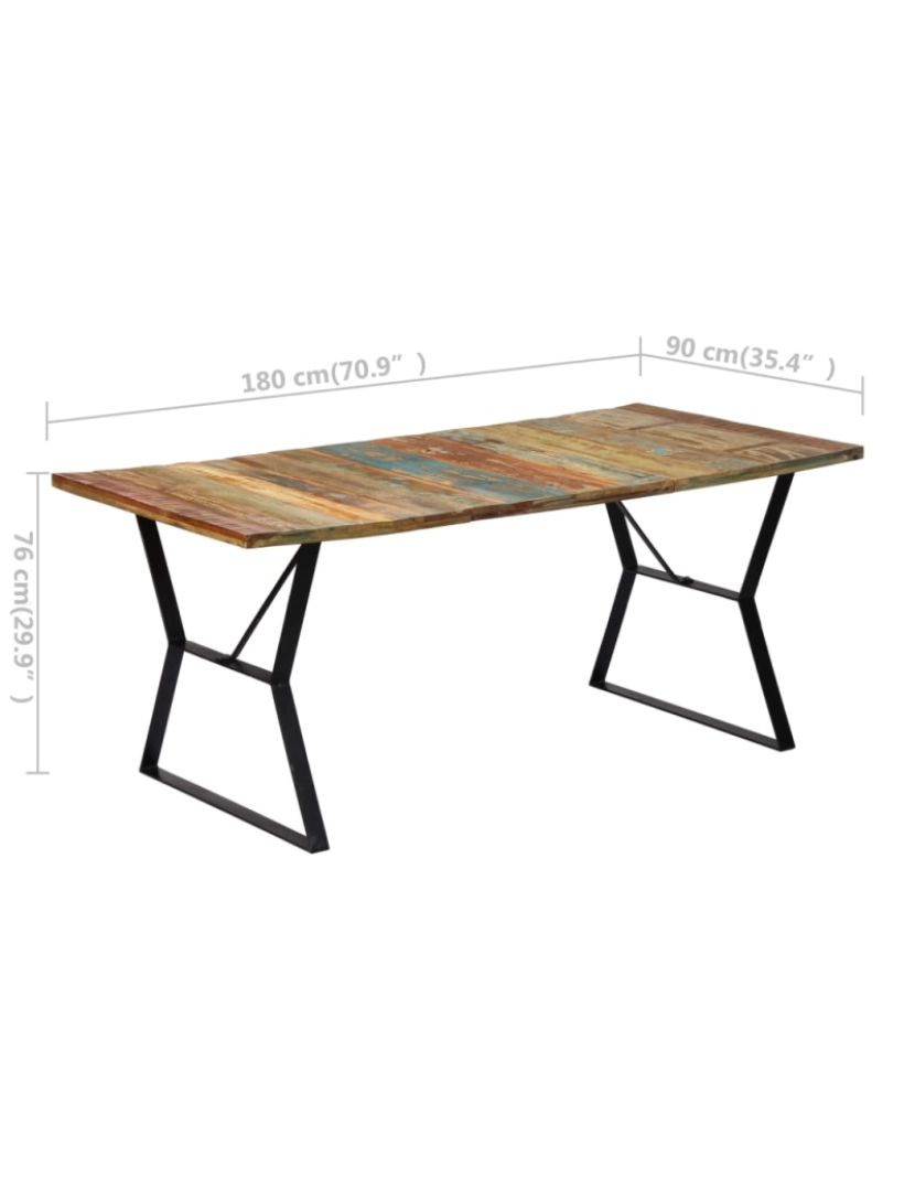 imagem de vidaXL Mesa de jantar 180x90x76 cm madeira recuperada maciça7