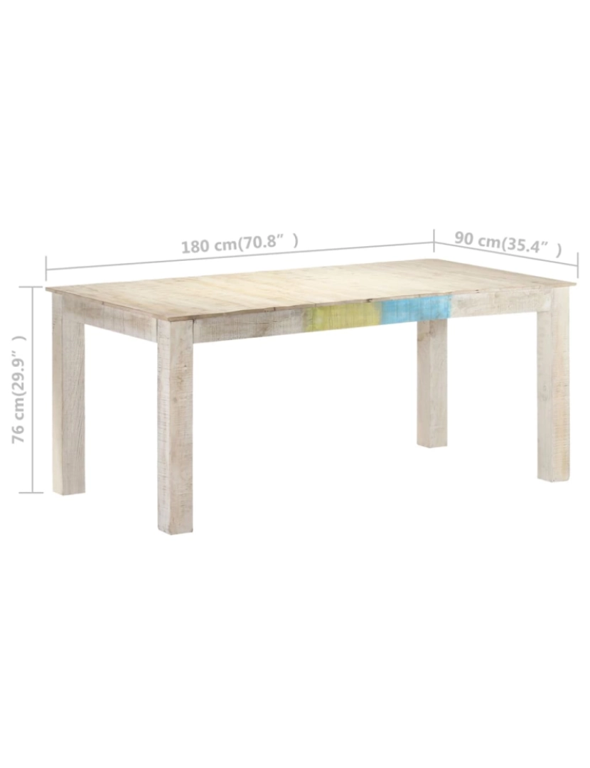 imagem de vidaXL Mesa de jantar 180x90x76 cm madeira de mangueira maciça branco7