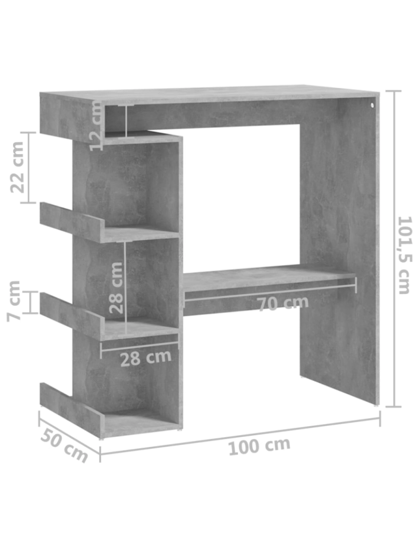 imagem de vidaXL Mesa bar c/ prateleiras 100x50x101,5cm contrapl. cinza-cimento8