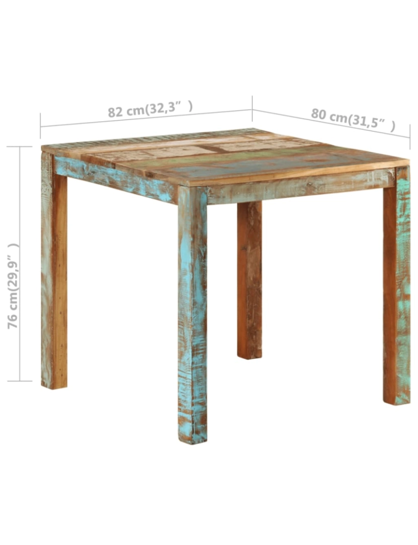 imagem de vidaXL Mesa de jantar 82x80x76 cm madeira recuperada maciça8