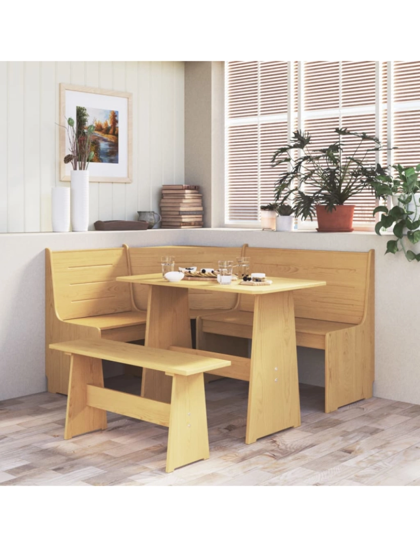 imagem de vidaXL Mesa de jantar com banco pinho maciço castanho mel2