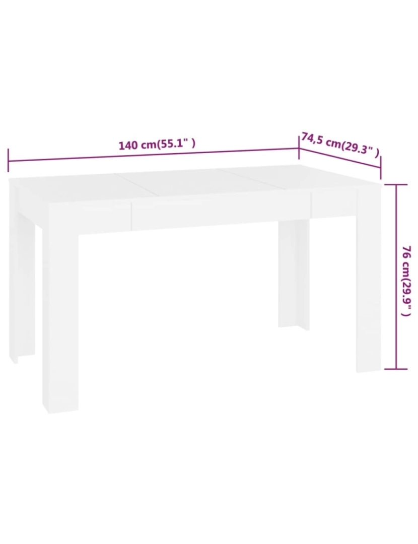 imagem de vidaXL Mesa de jantar 140x74,5x76 cm derivados madeira branco6