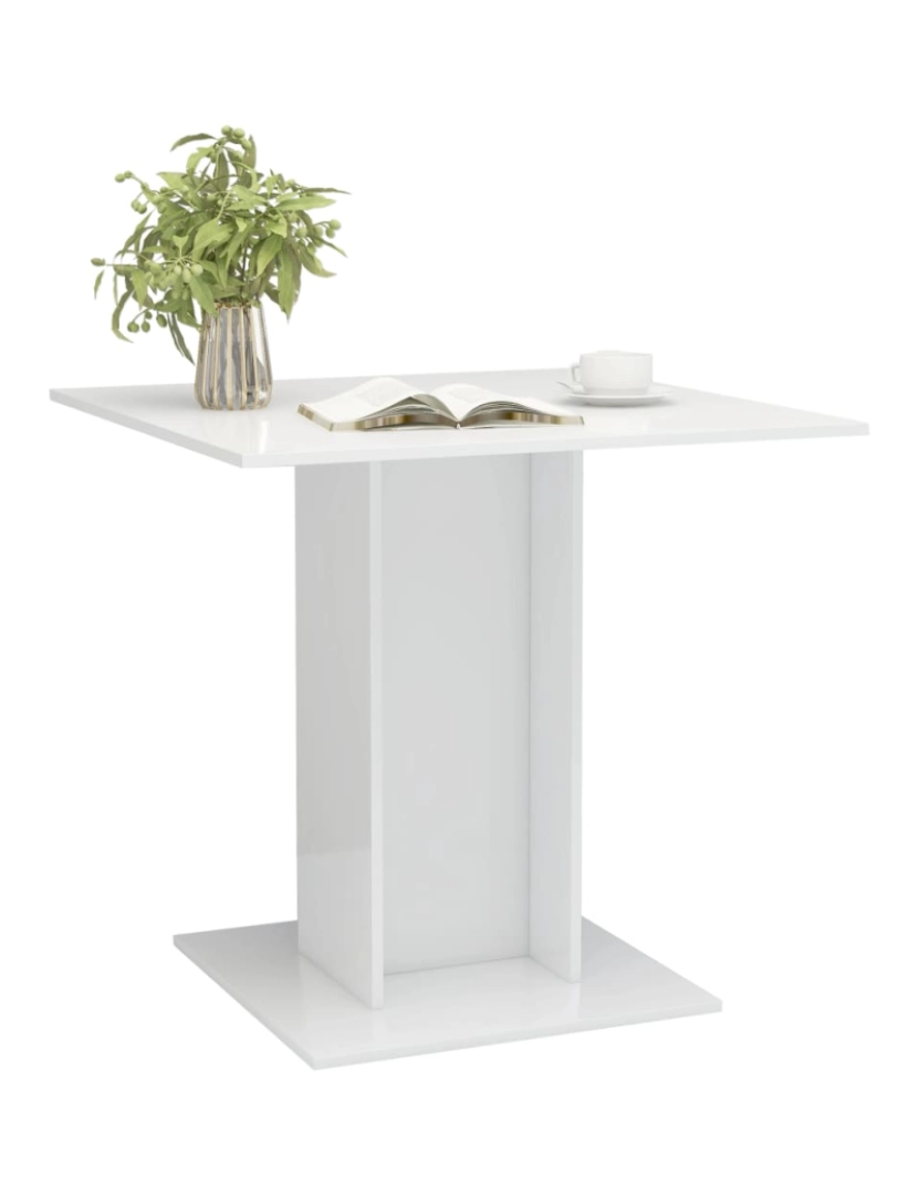 imagem de vidaXL Mesa de jantar 80x80x75 cm contraplacado branco brilhante6