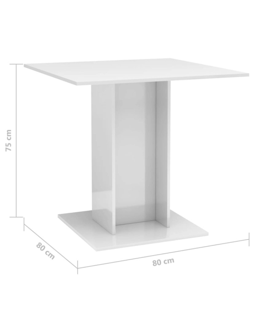 imagem de vidaXL Mesa de jantar 80x80x75 cm contraplacado branco brilhante7