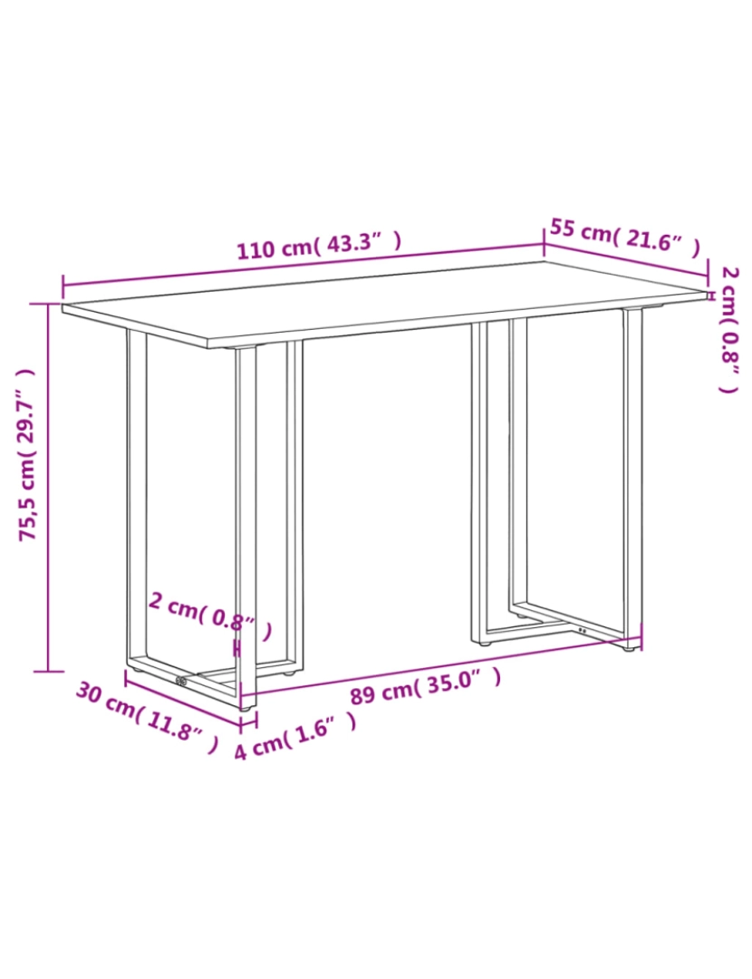 imagem de vidaXL Mesa de jantar 110x55x75,5 cm madeira de mangueira maciça9