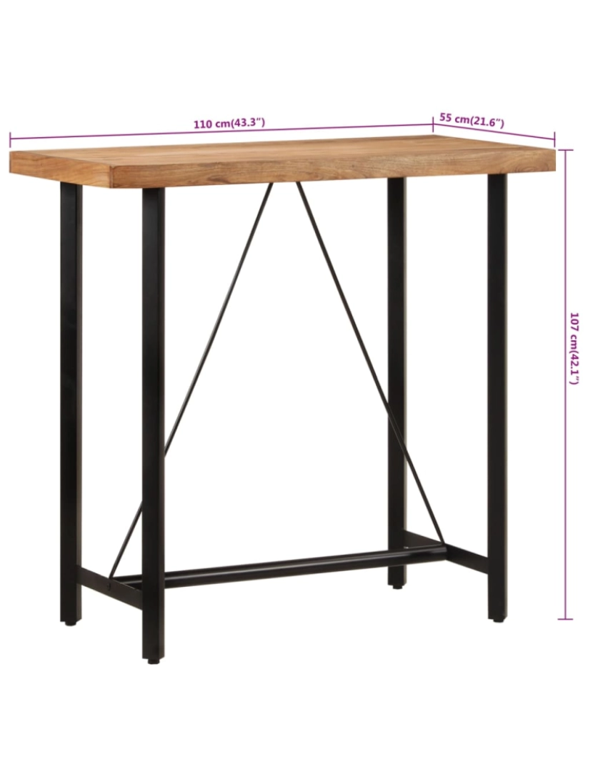 imagem de vidaXL Mesa de bar 110x55x107 cm madeira de acácia maciça e ferro9