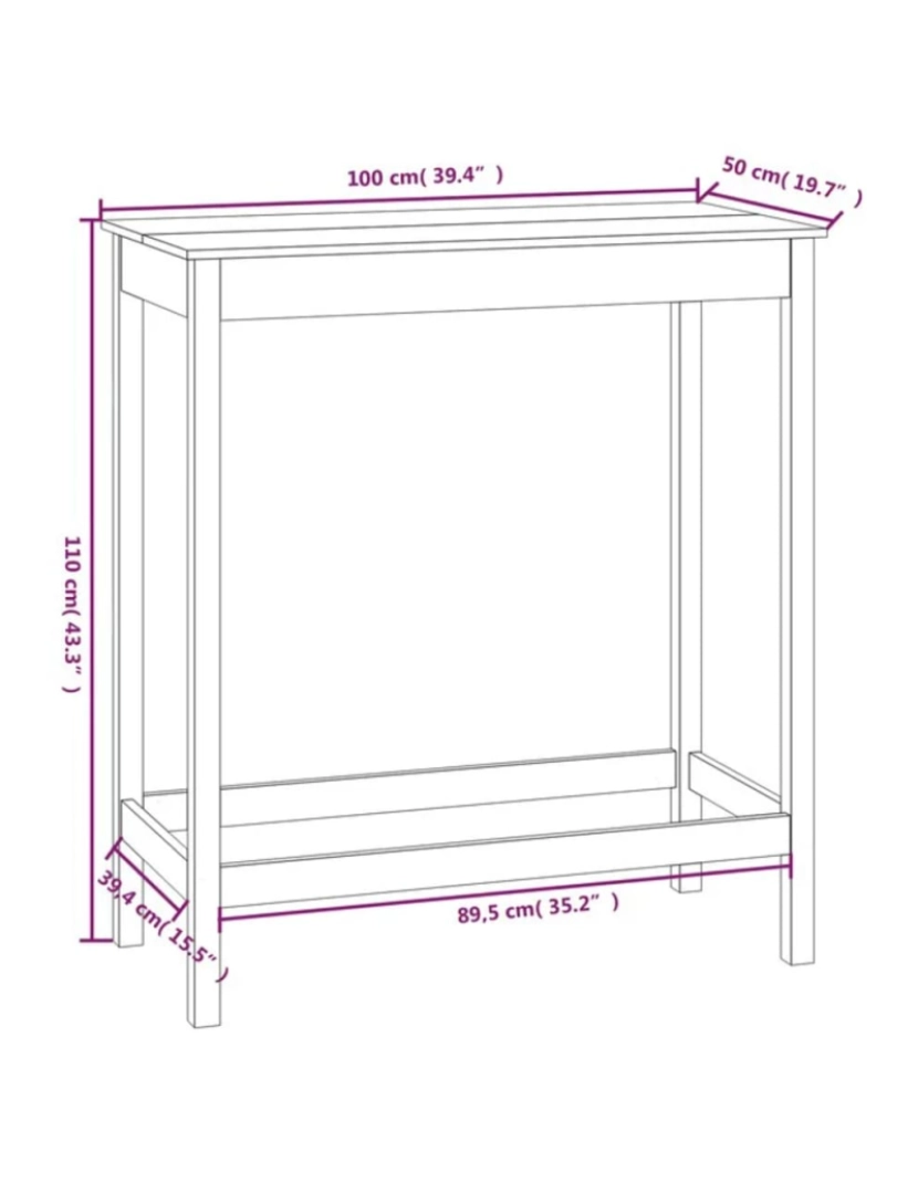 imagem de vidaXL Mesa de bar 100x50x110 cm madeira de pinho maciça9