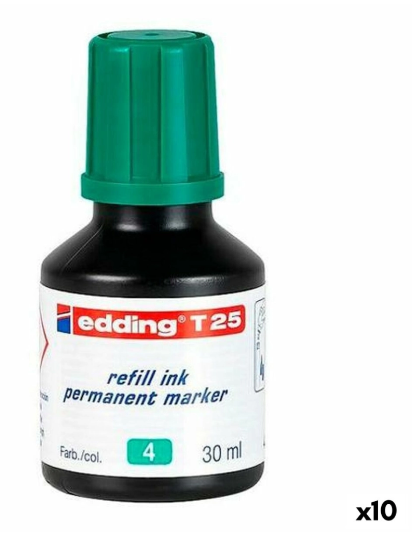 Edding - Tinta de recarga Edding T25 Rotulador permanente Verde 30 ml (10 Unidades)