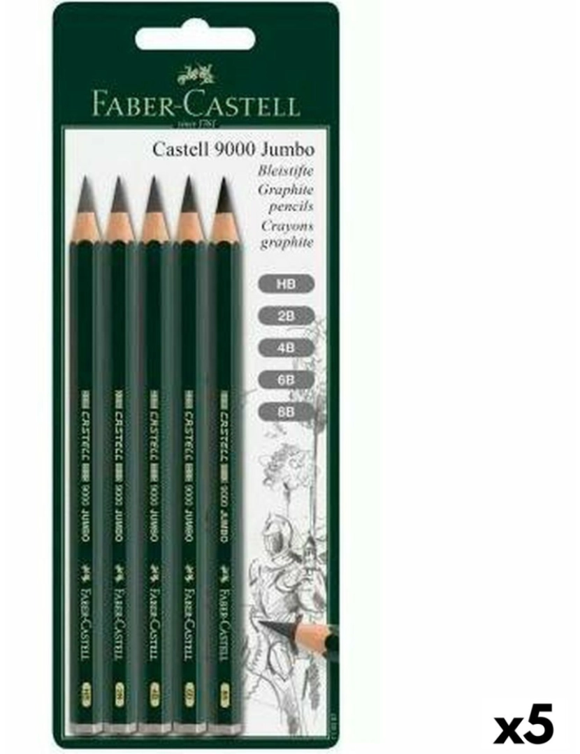 Faber-Castell - Conjunto de Lápis Faber-Castell Sextavado 2B 4B 6B 8B (5 Unidades)