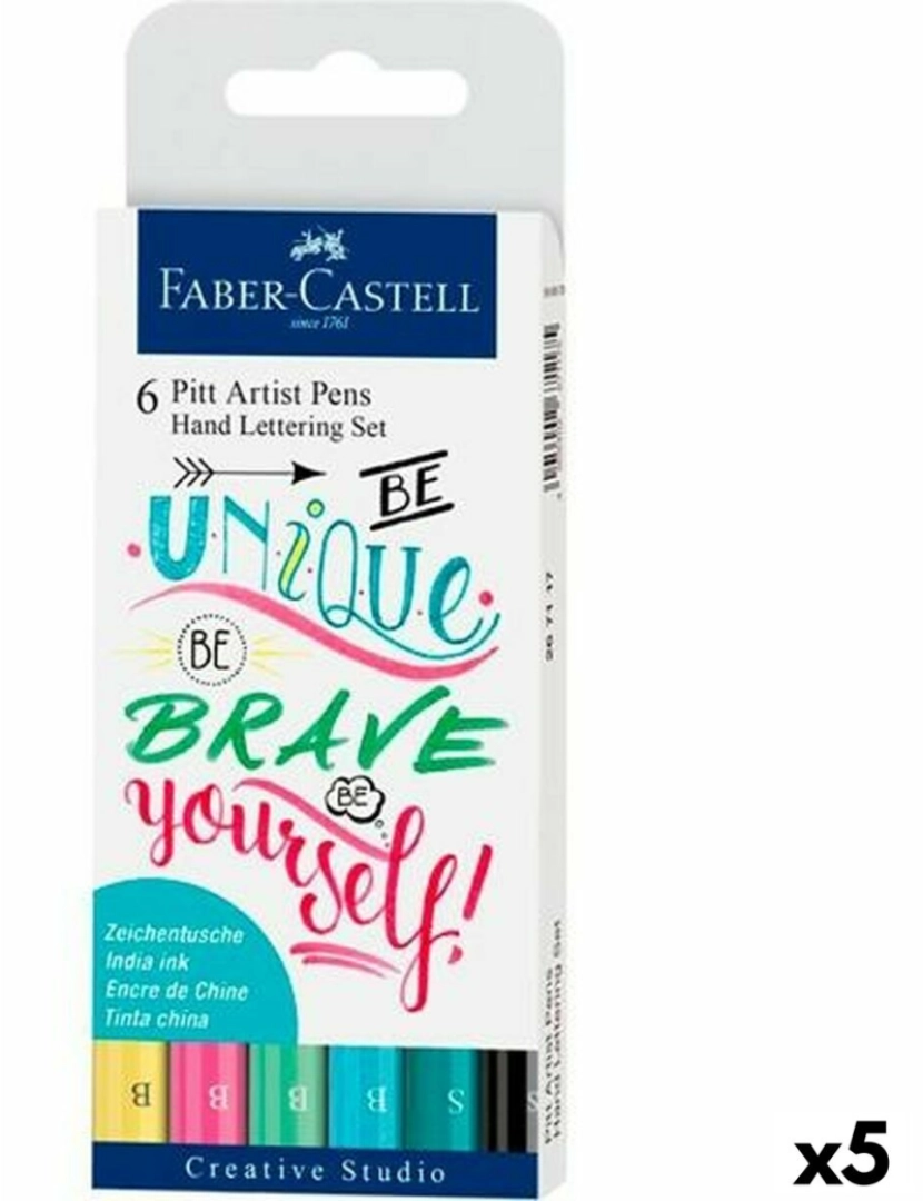 Faber-Castell - Conjunto de Canetas de Feltro Faber-Castell Pitt Artist Caligrafia Estojo Pastel (5 Unidades)