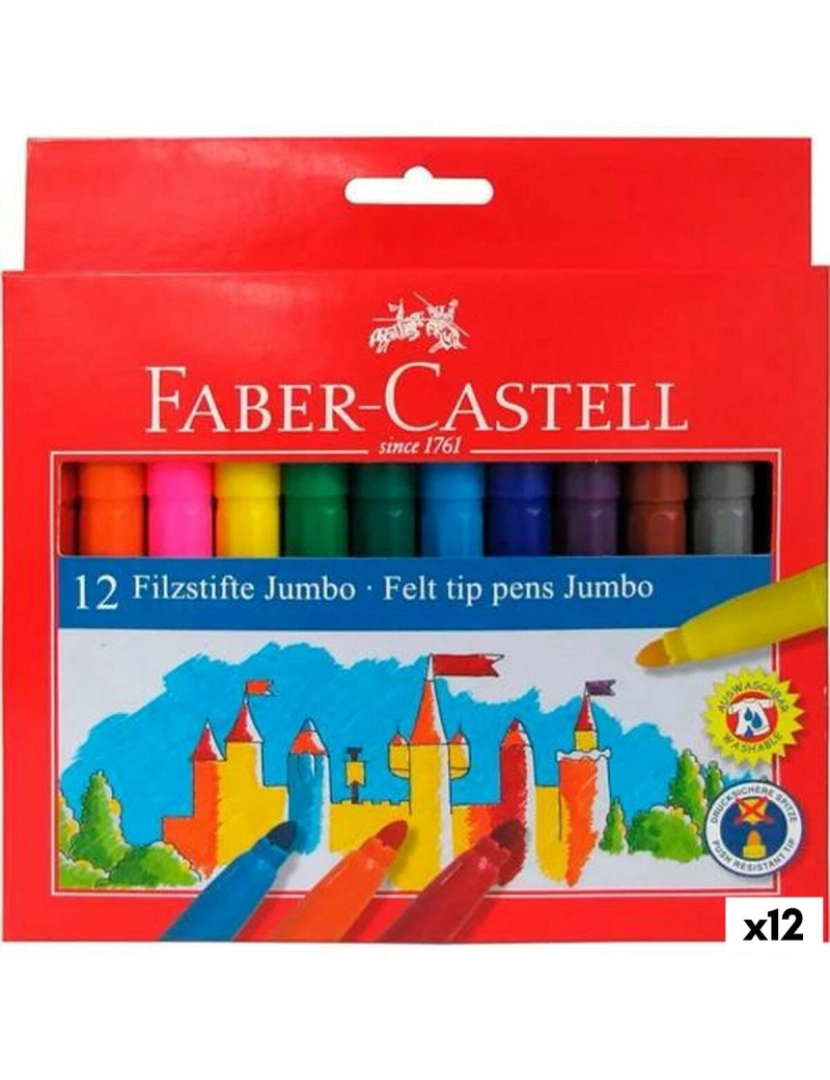 Faber-Castell - Conjunto de Canetas de Feltro Faber-Castell Jumbo Estojo Multicolor (12 Unidades)