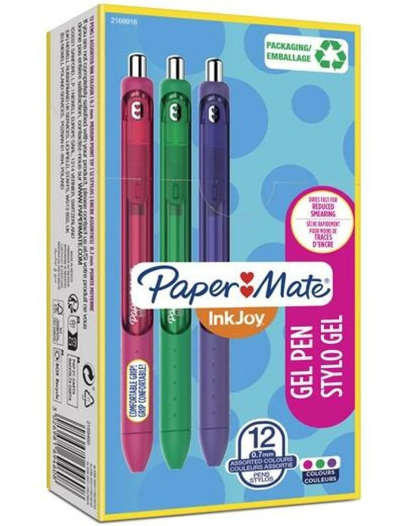 imagem de Esferográfica de gel Paper Mate Inkjoy TK12 Verde Roxo Cor de Rosa 0,7 mm (12 Unidades)2