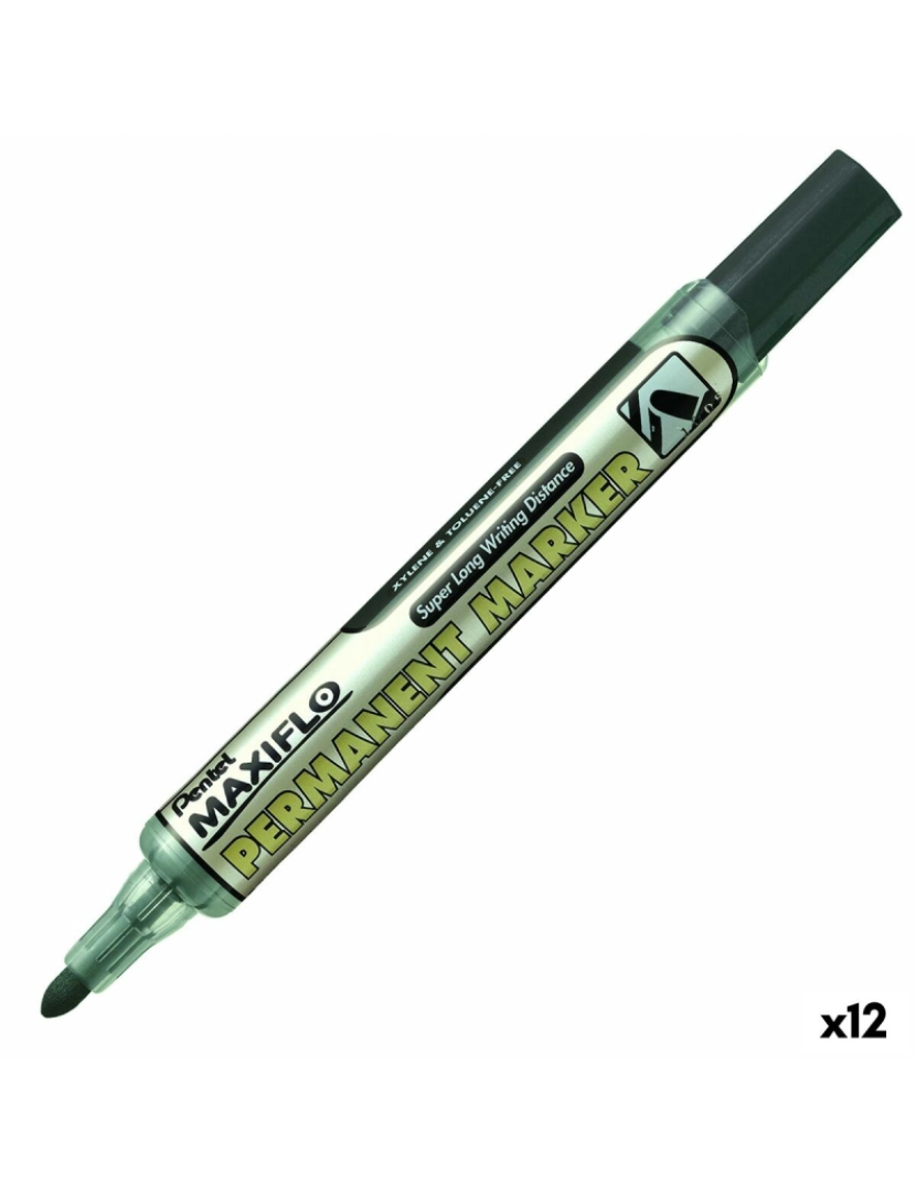 Pentel - Rotulador permanente Pentel Maxiflo NLF50 Preto (12 Unidades)