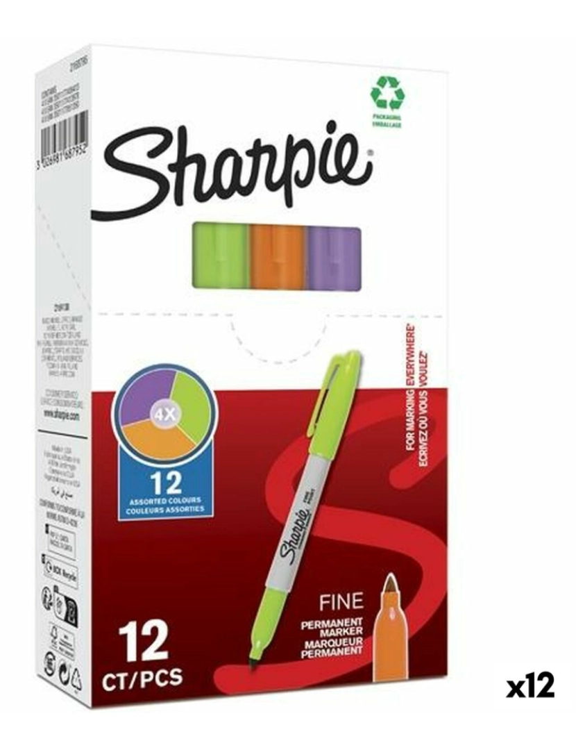 imagem de Rotulador permanente Sharpie Verde Roxo Laranja (12 Unidades)1