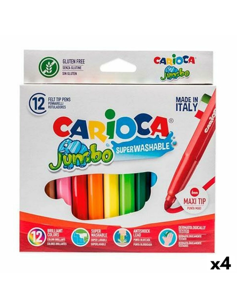 Carioca - Conjunto de Canetas de Feltro Carioca Jumbo 12 Peças Multicolor (12 Peças) (4 Unidades)