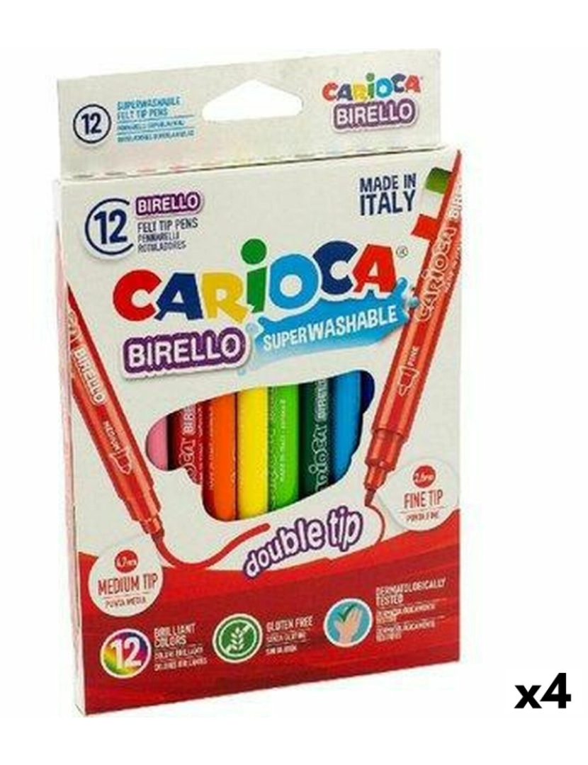 Carioca - Conjunto de Canetas de Feltro Carioca Birello 12 Peças Multicolor Ponta dupla (12 Peças) (4 Unidades)