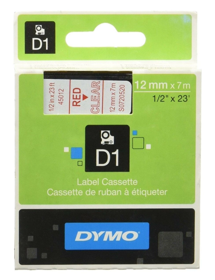 imagem de Cinta laminada para máquinas rotuladoras Dymo D1 45012 12 mm LabelManager™ Transparente Vermelho Preto (5 Unidades)2