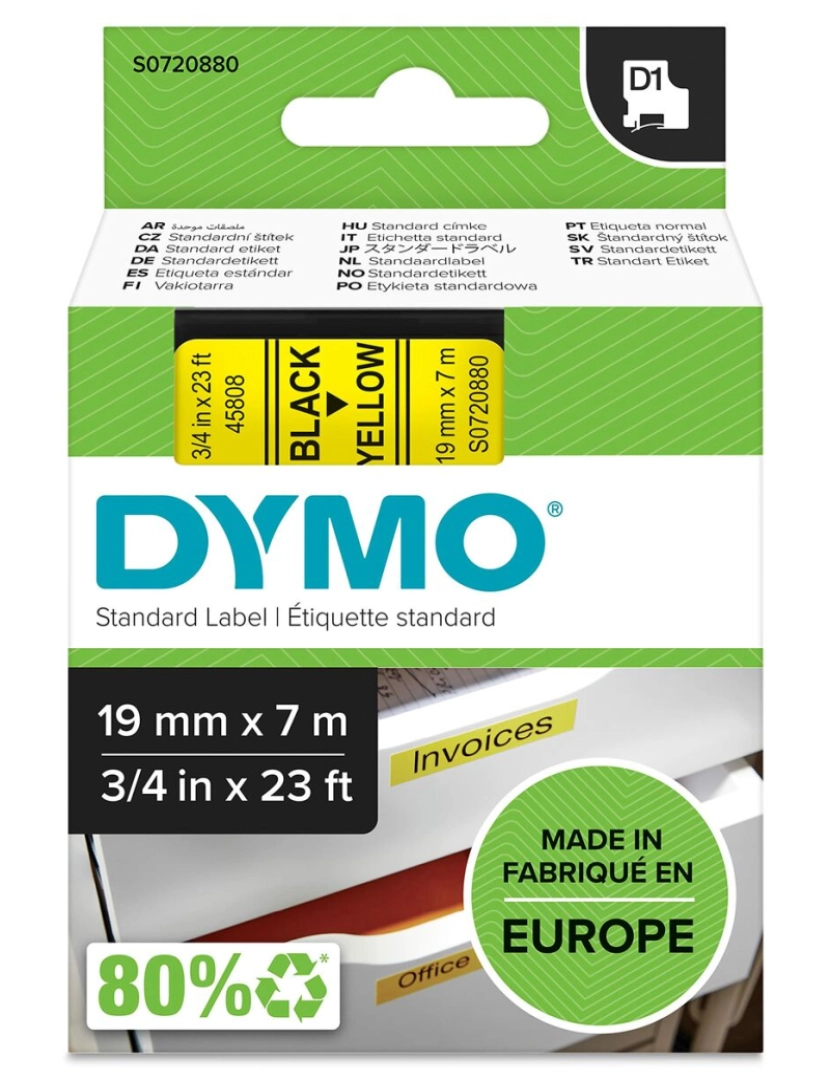 imagem de Cinta laminada para máquinas rotuladoras Dymo D1-19 45808 LabelManager™ Preto Amarelo (5 Unidades)2