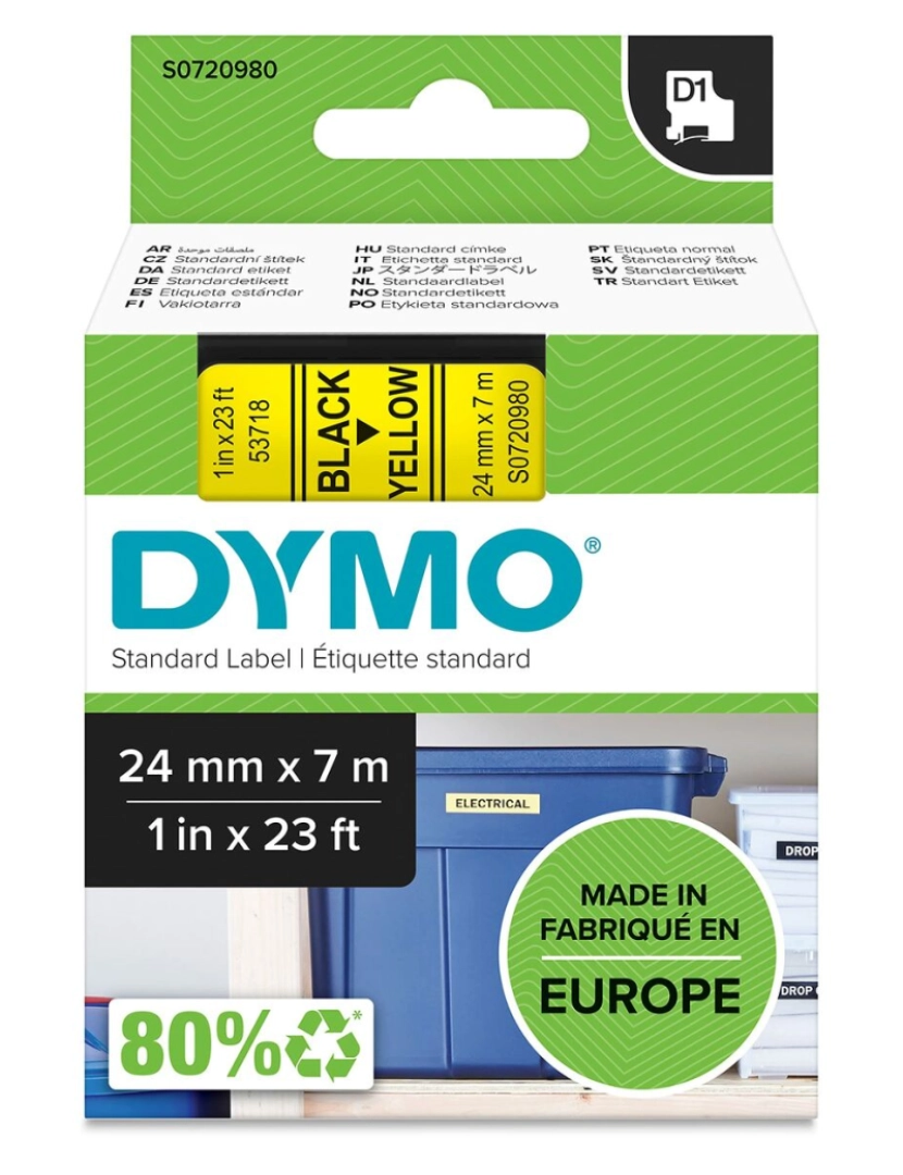 imagem de Cinta laminada para máquinas rotuladoras Dymo D1 53718 24 mm LabelManager™ Preto Amarelo (5 Unidades)3