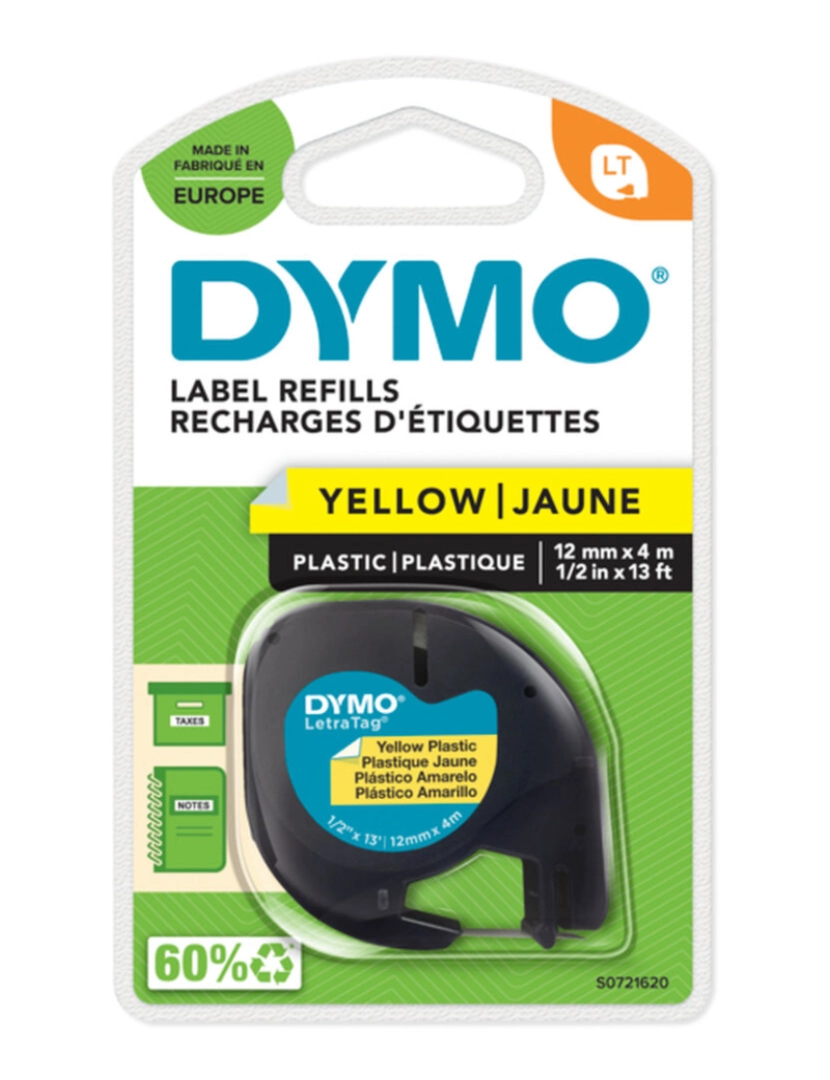 imagem de Cinta laminada para máquinas rotuladoras Dymo 91202 12 mm LetraTag® Preto Amarelo (10 Unidades)3