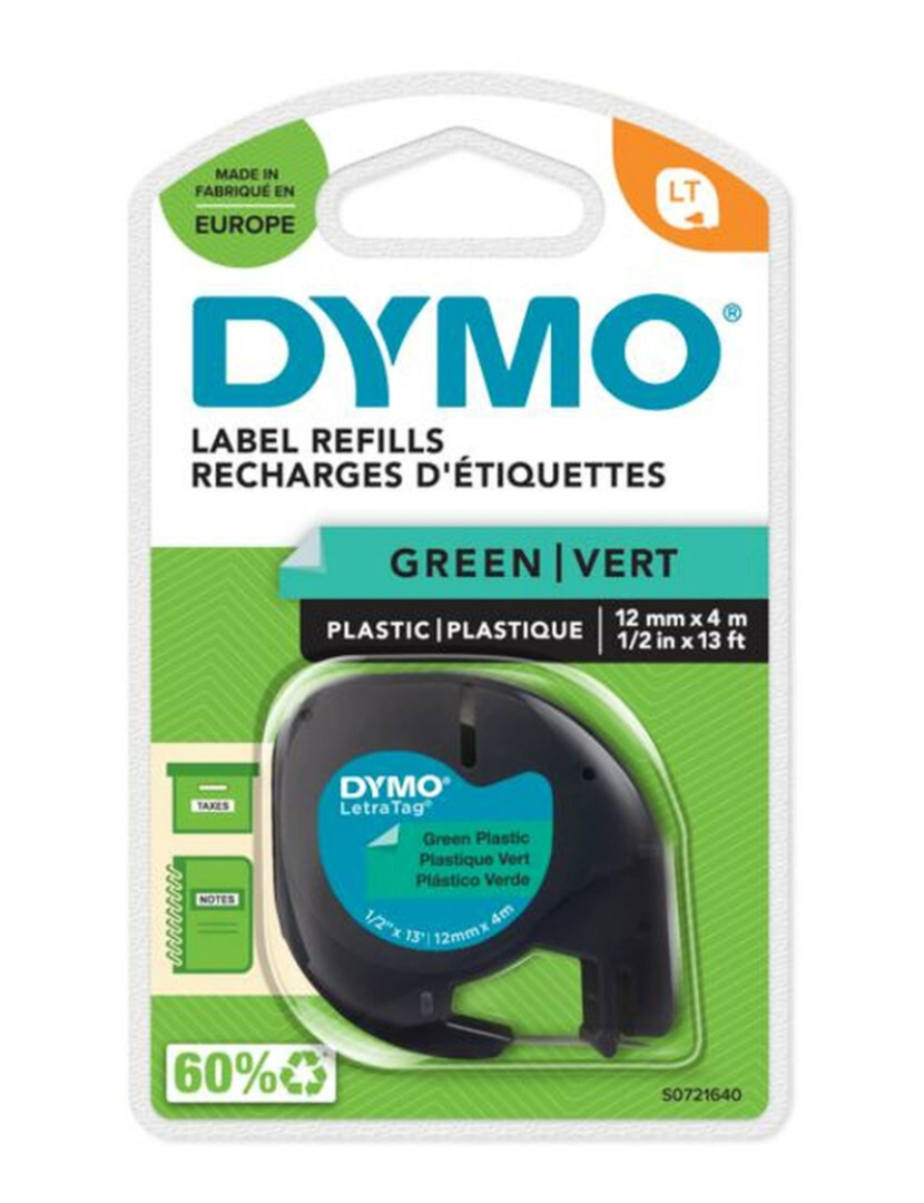 imagem de Cinta laminada para máquinas rotuladoras Dymo 91204 12 mm LetraTag® Preto Verde (10 Unidades)2