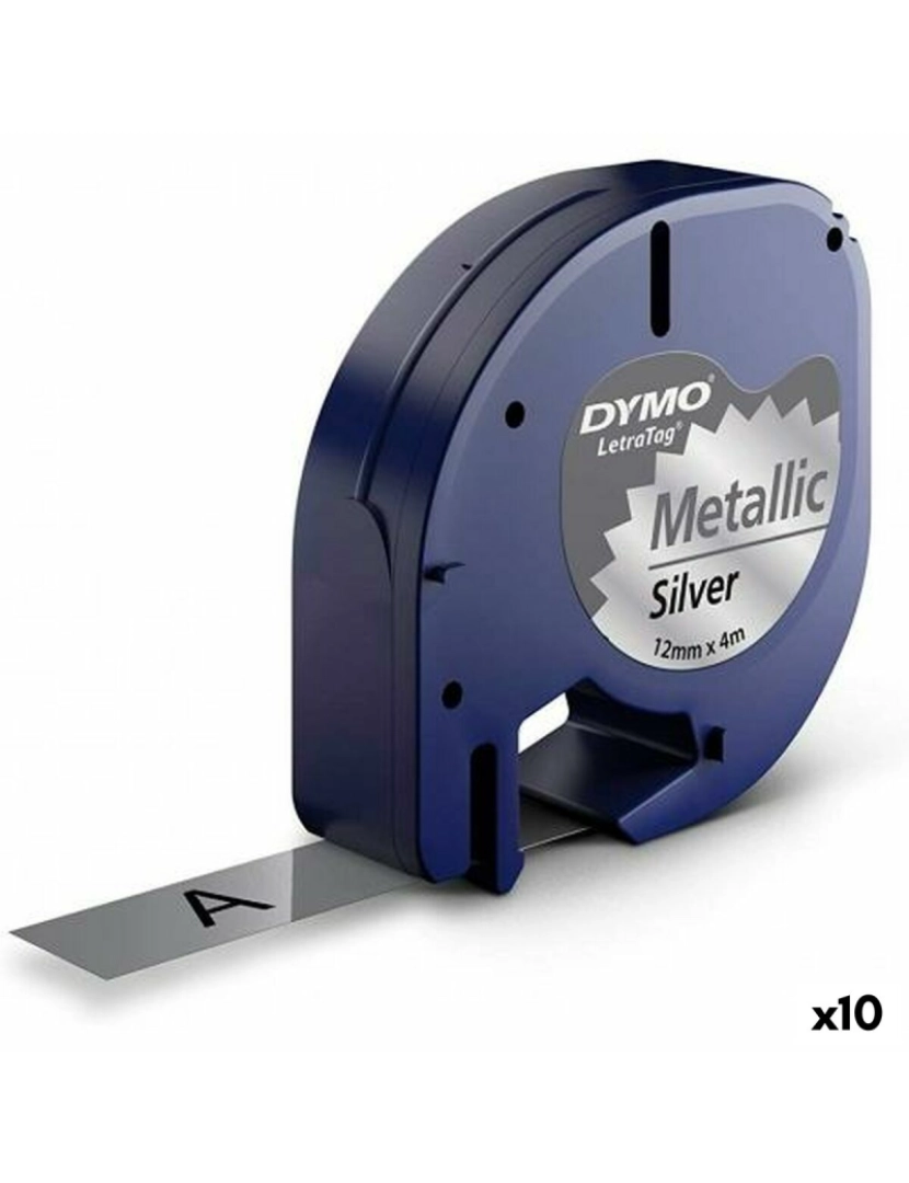 Dymo - Cinta laminada para máquinas rotuladoras Dymo 91208 LetraTag® Preto Prata 12 mm (10 Unidades)