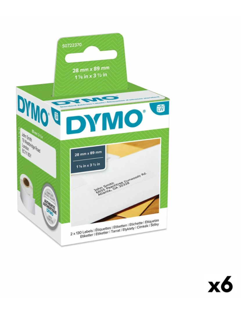Dymo - Rolo de Etiquetas Dymo 99010 28 x 89 mm LabelWriter™ Branco Preto (6 Unidades)