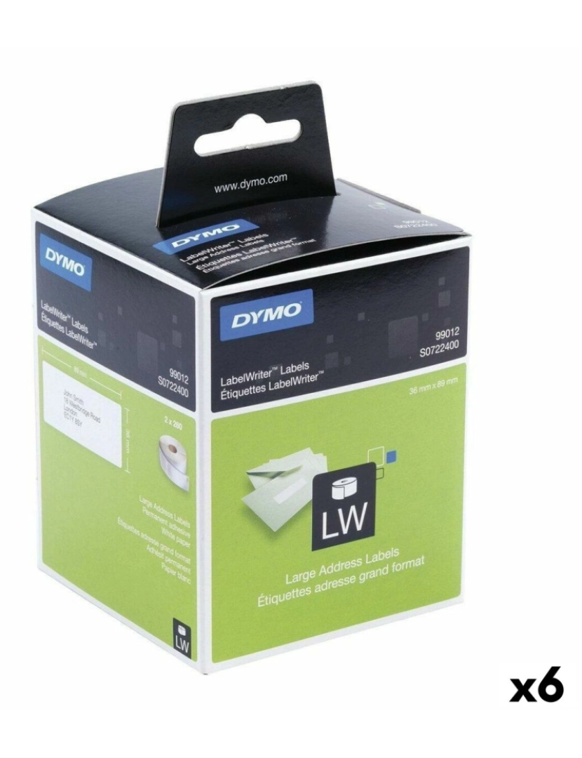 Dymo - Rolo de Etiquetas Dymo 99012 LabelWriter™ 36 x 89 mm Branco Preto