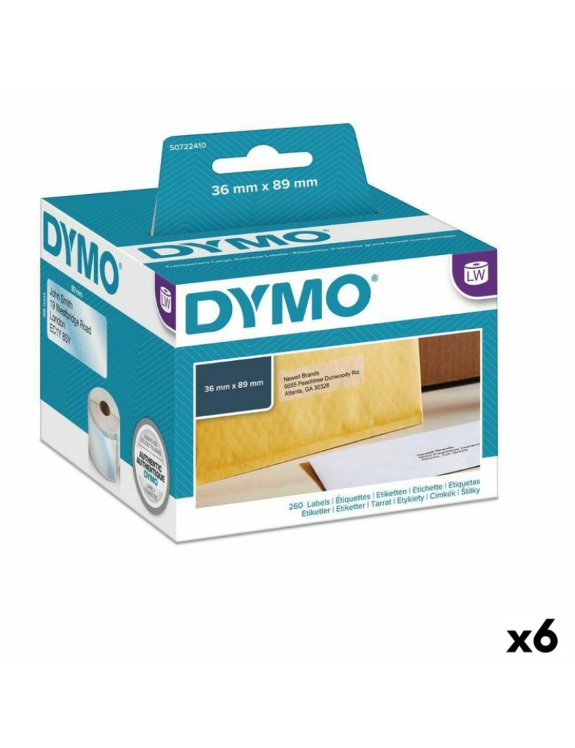 Dymo - Rolo de Etiquetas Dymo 89 x 36 mm LabelWriter™ Transparente (6 Unidades)
